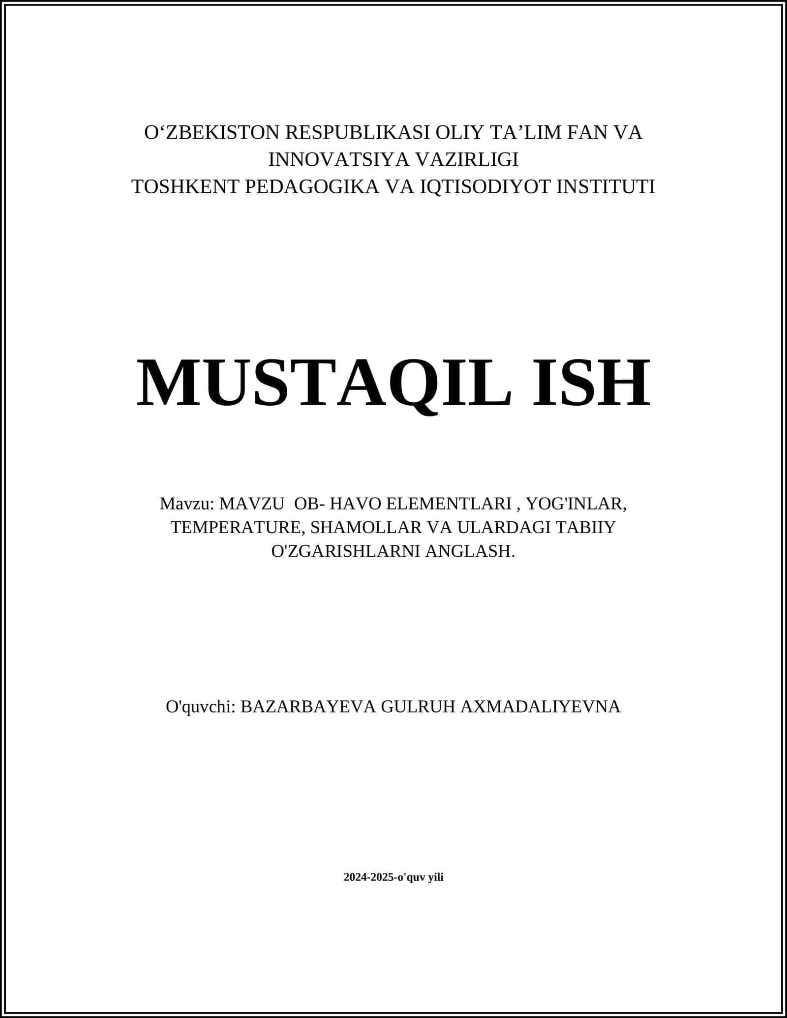 Ob-havo elementlari tahlili
