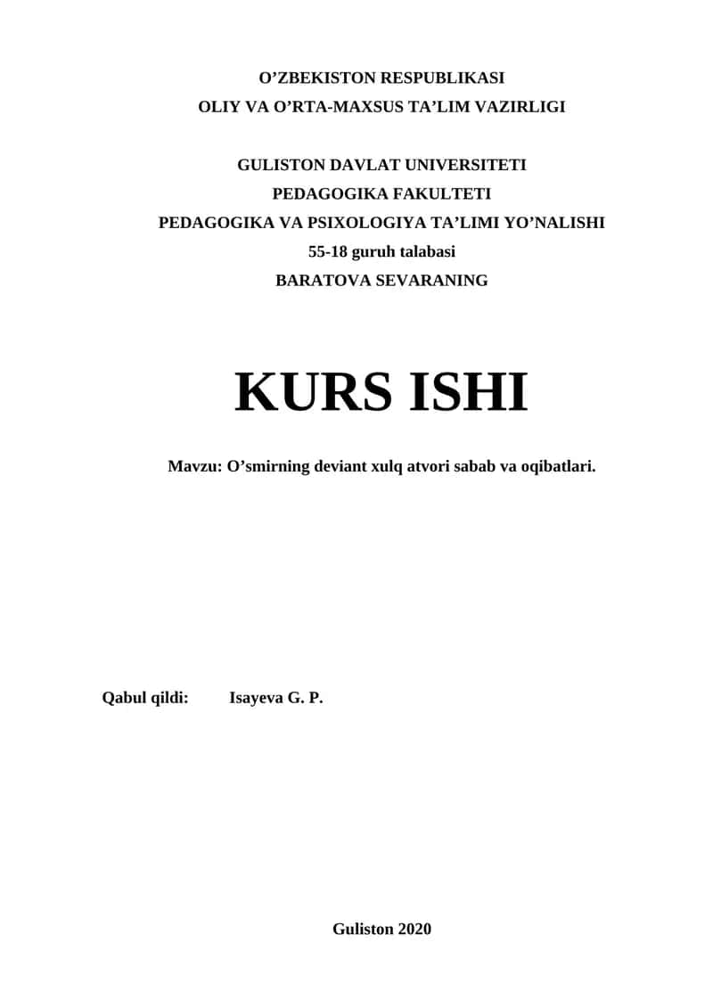 O’smirning deviant xulq atvori sabab va oqibatlari