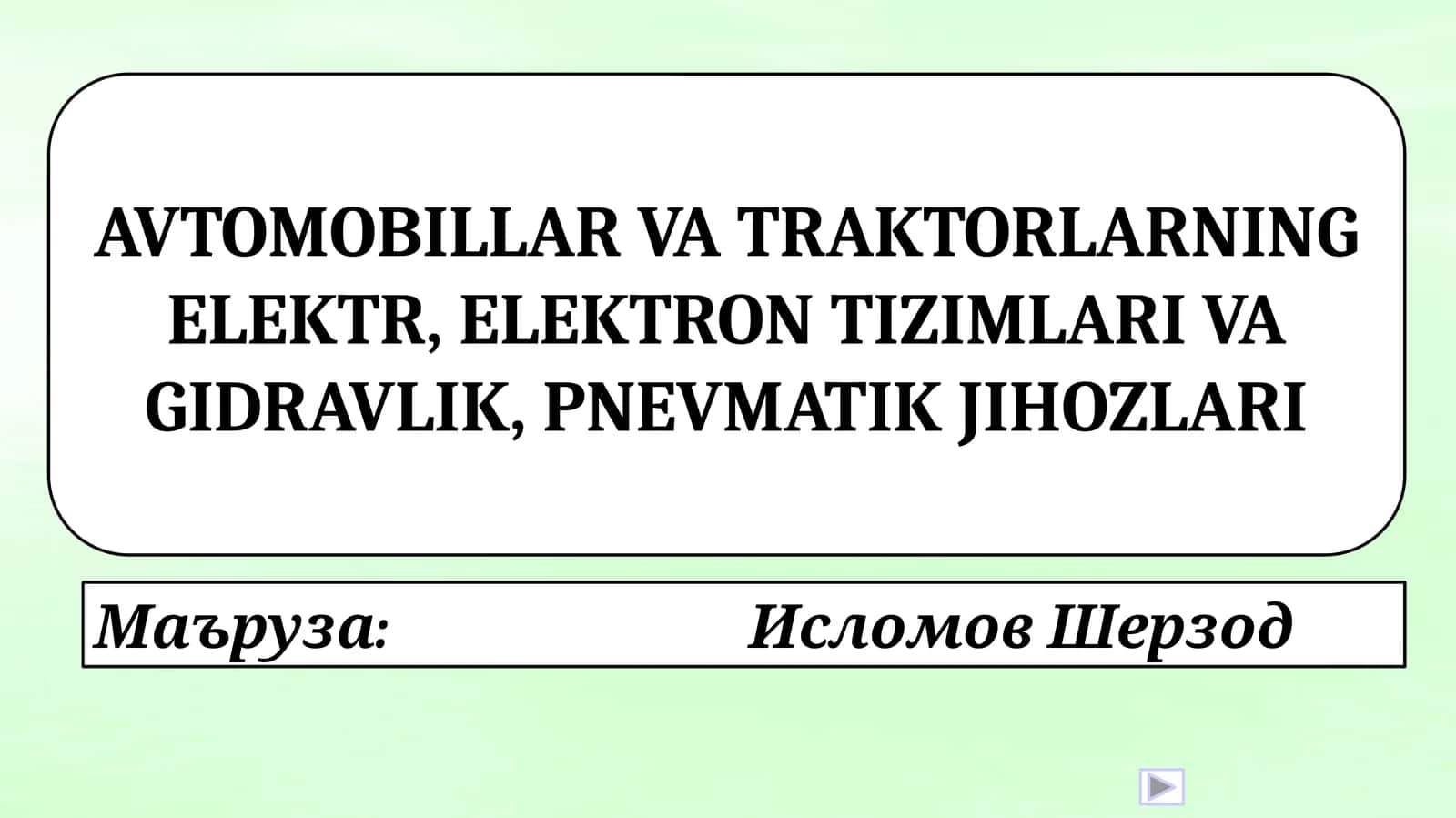 Avtomobillarning elektr va elektron tizimlari