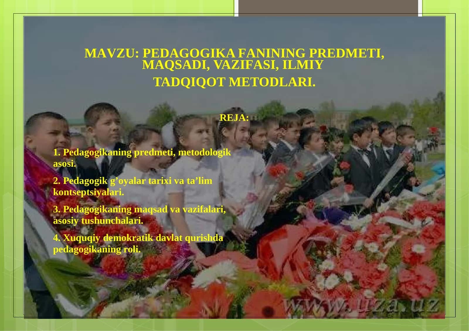 PEDAGOGIKAFANINING PREDMETI, MAQSADI, VAZIFASI, ILMIY TADQIQOT METODLARI