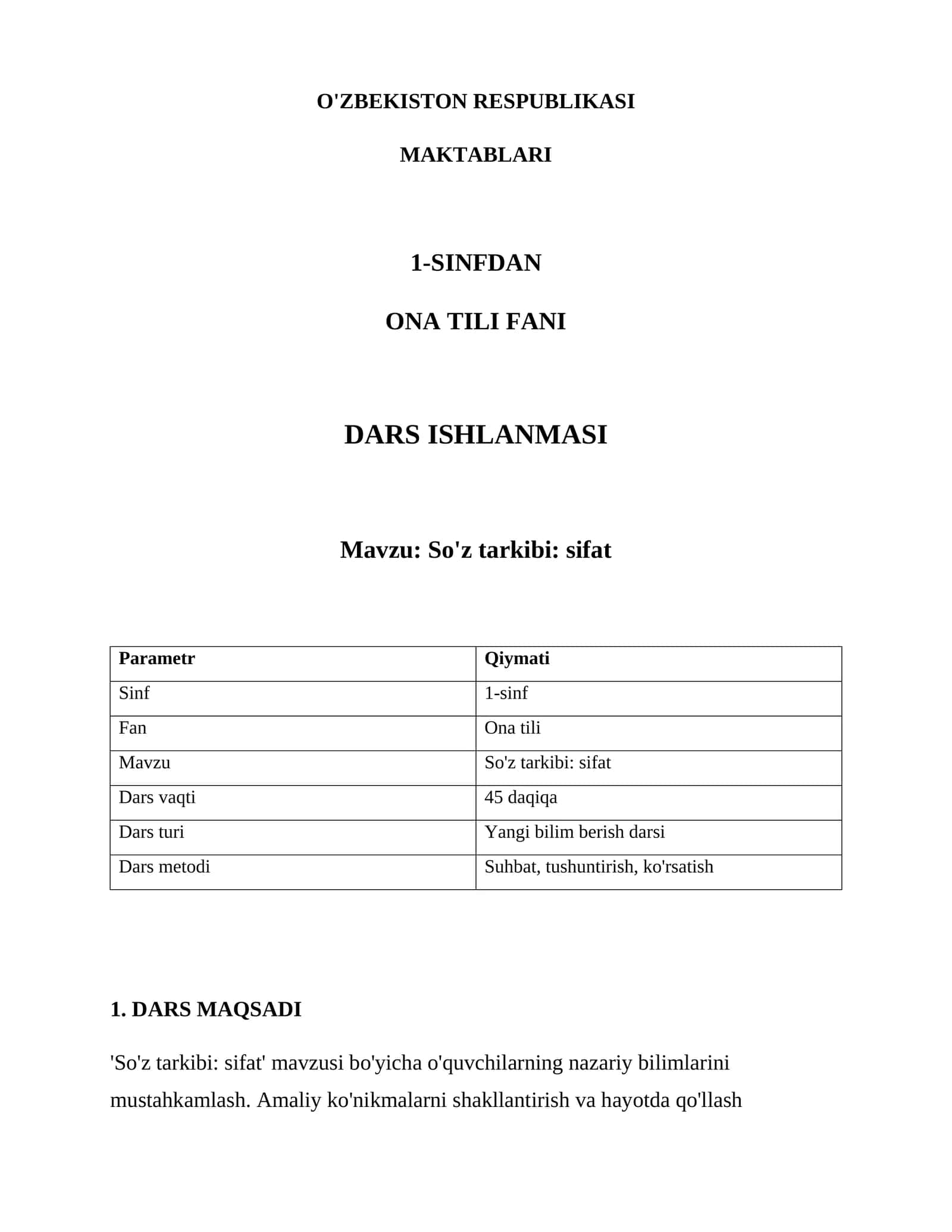 So'z tarkibi: sifat
