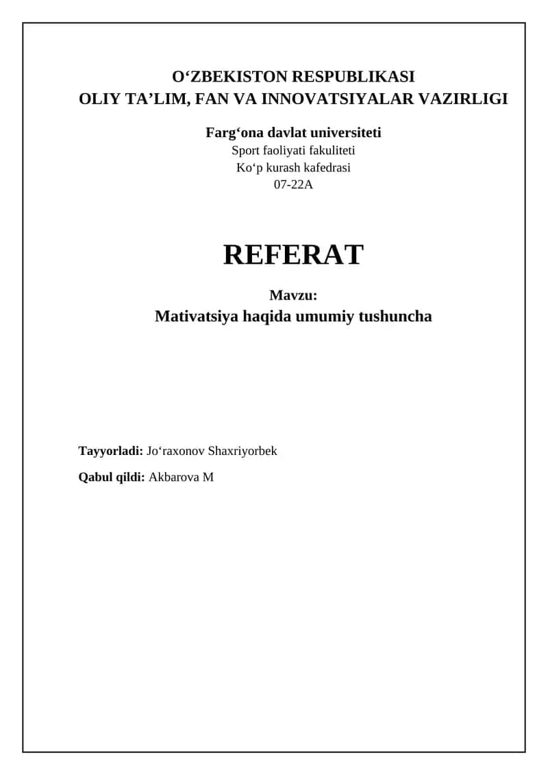 Motivatsiya haqida umumiy tushuncha