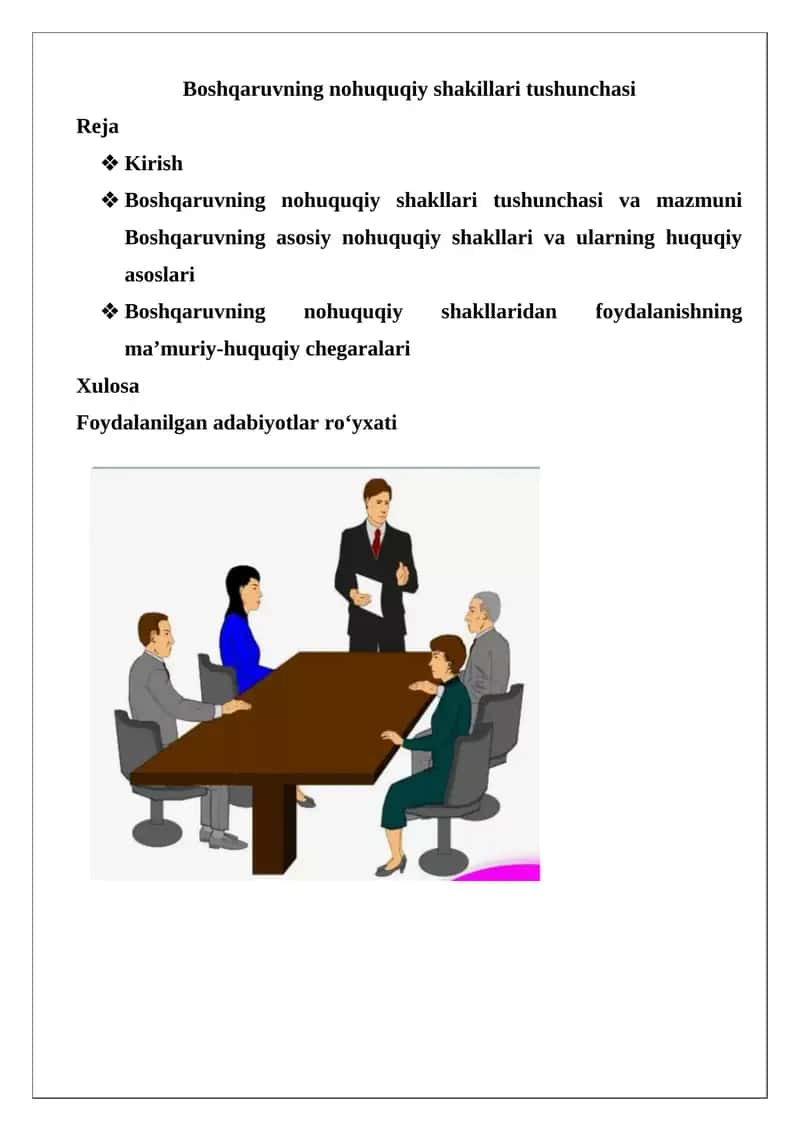 Boshqaruvning nohuquqiy shakillari tushunchasi