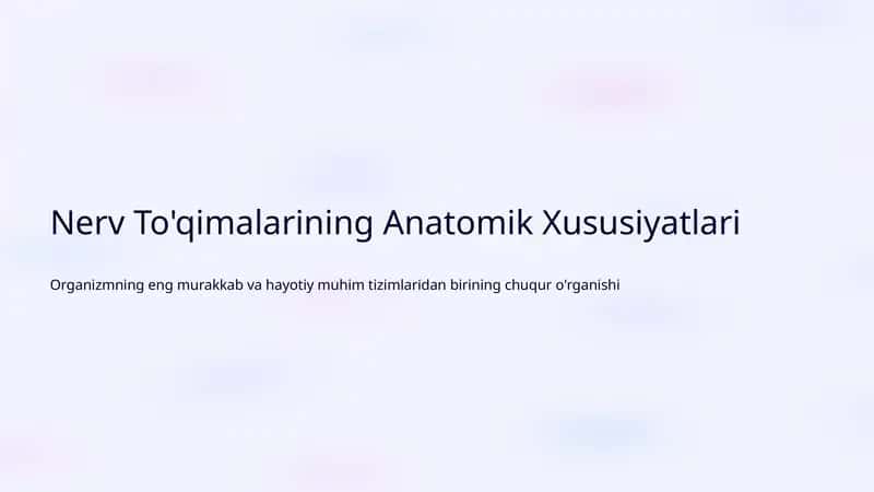 Nerv To'qimalarining Anatomik Xususiyatlari