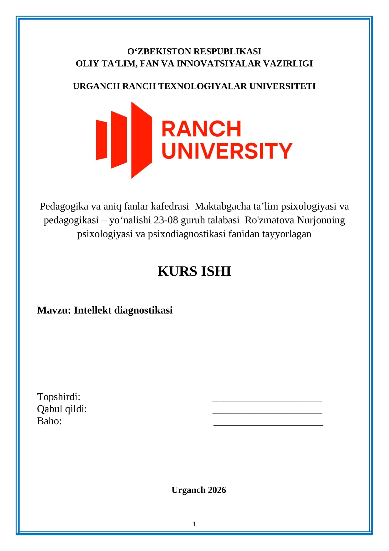 KURS ISHI - Intellekt diagnostikasi