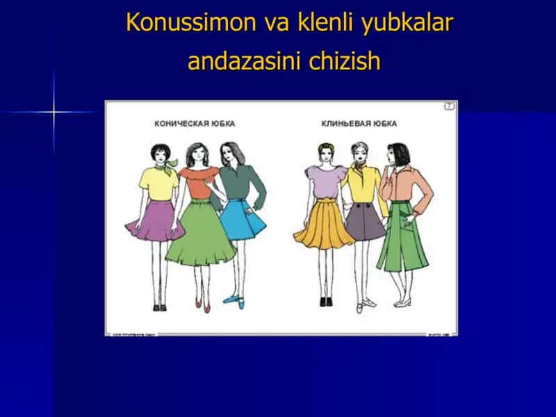 Konussimon va klenli yubkalar andazasini chizish