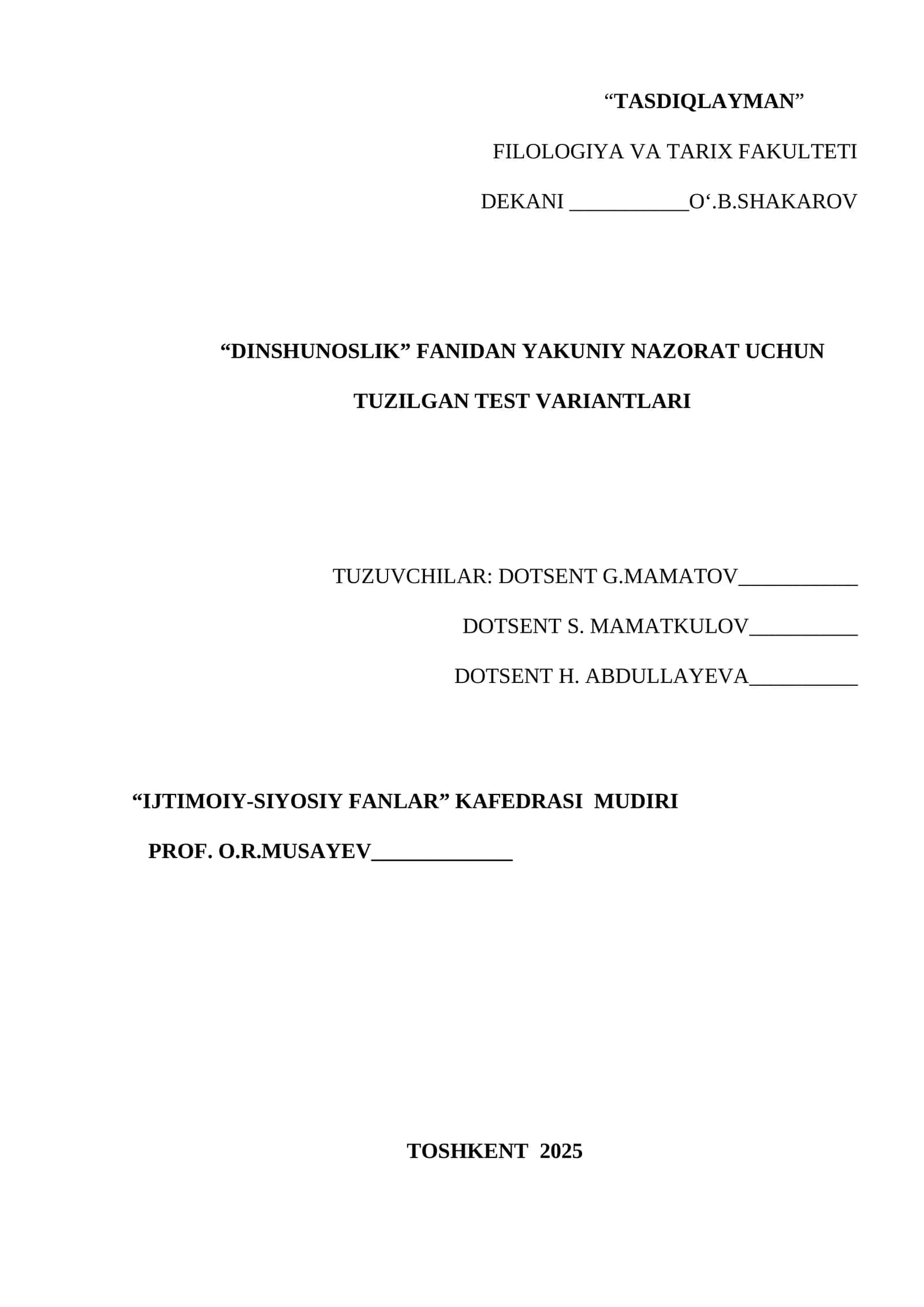 FILOLOGIYA VA TARIX FAKULTETI DEKANI