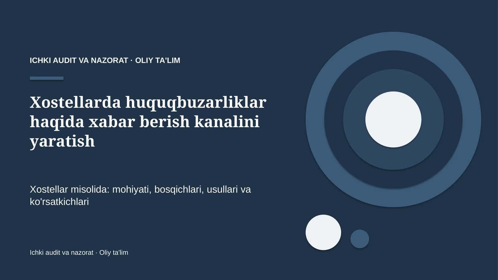Xostellarda huquqbuzarliklar haqida xabar berish kanalini yaratish
