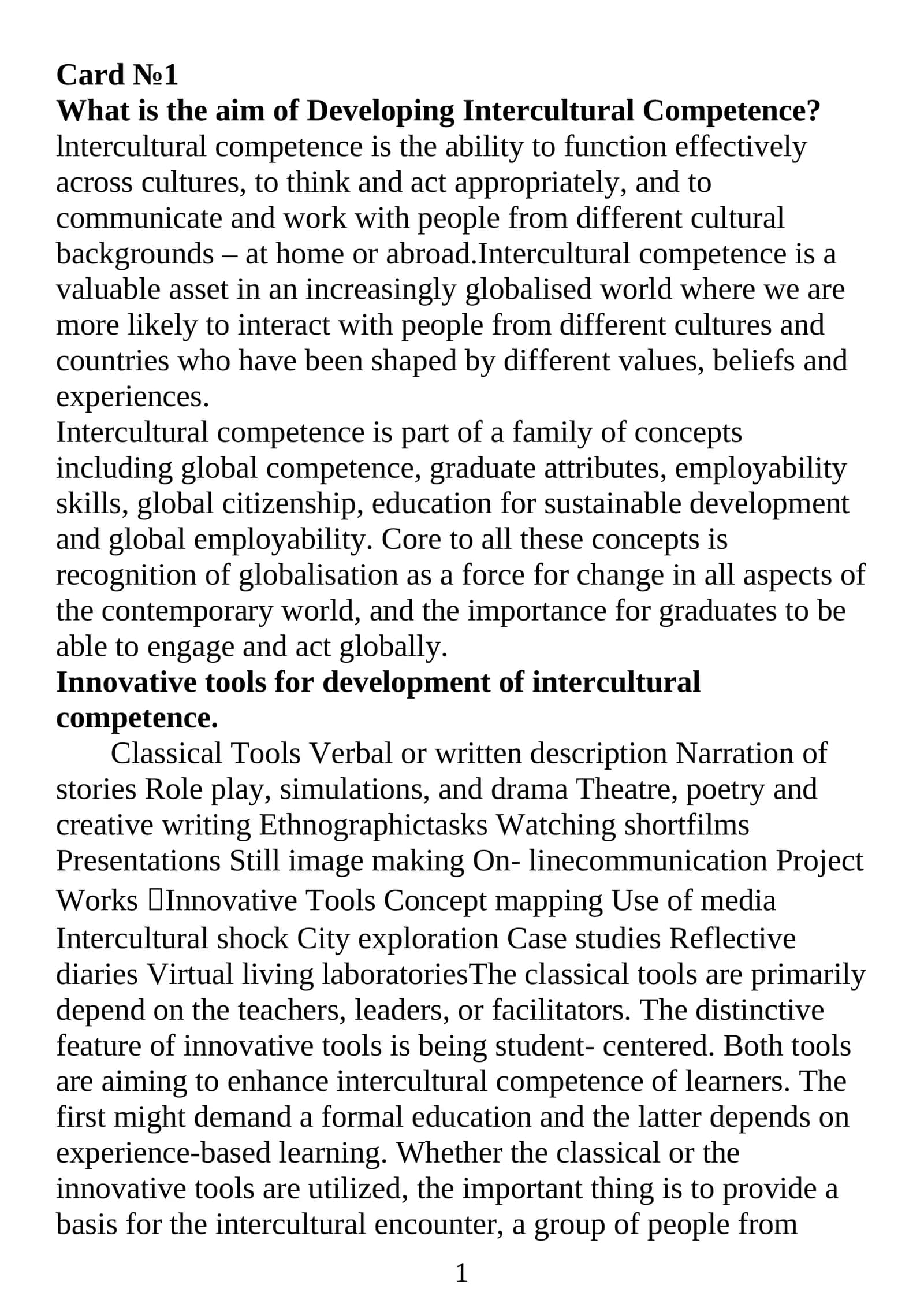 Innovative tools for development of intercultural competence