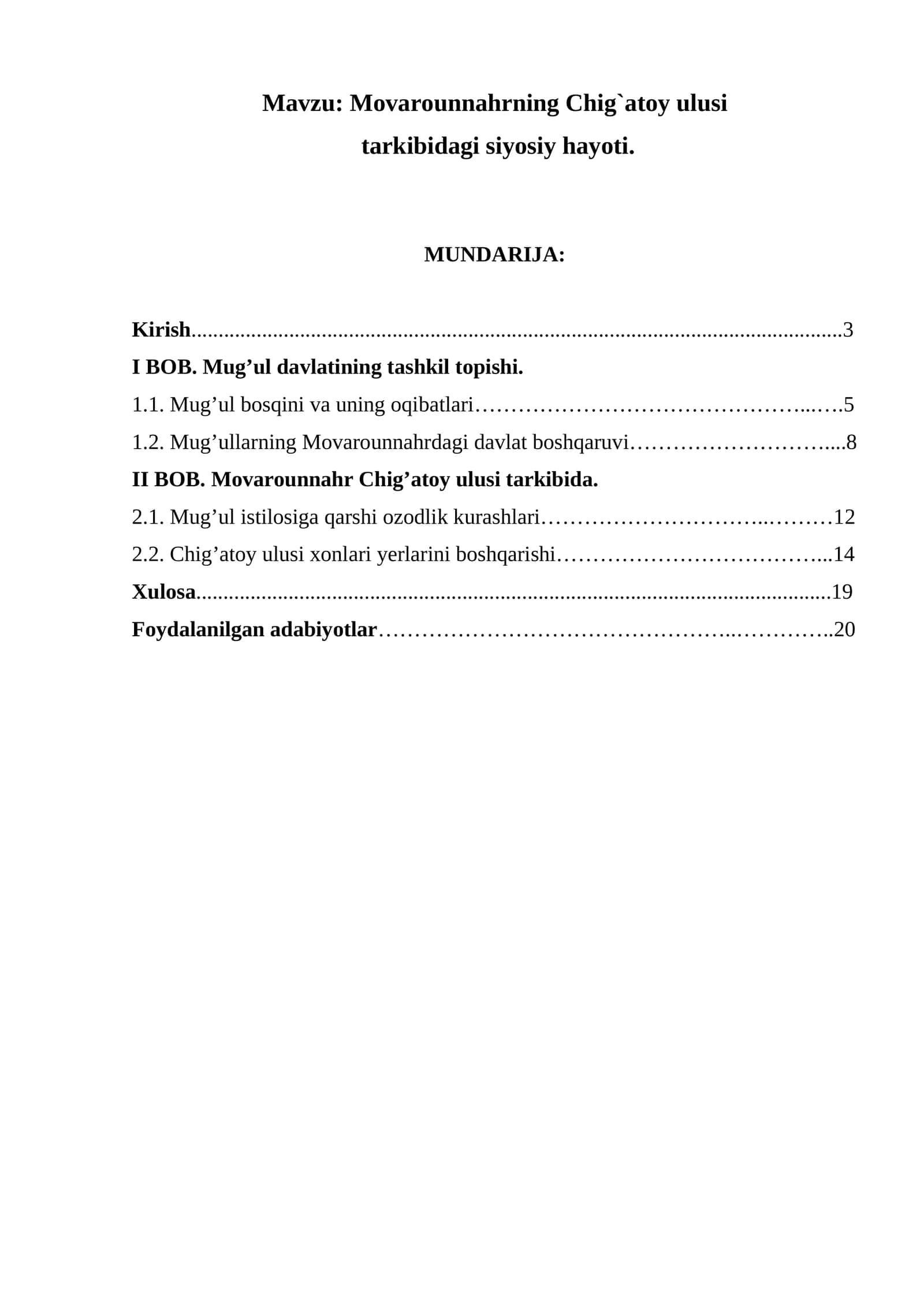 Movarounnahrning Chig`atoy ulusi tarkibidagi siyosiy hayoti