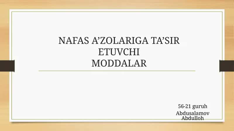 NAFAS A’ZOLARIGATA’SIR ETUVCHIMODDALAR