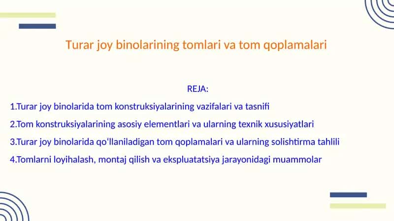 Turar joy binolarining tomlari va tom qoplamalari