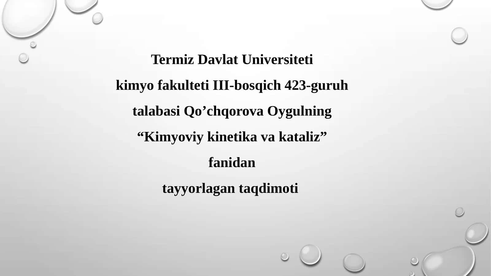Kimyoviy Kinetika va Kataliz