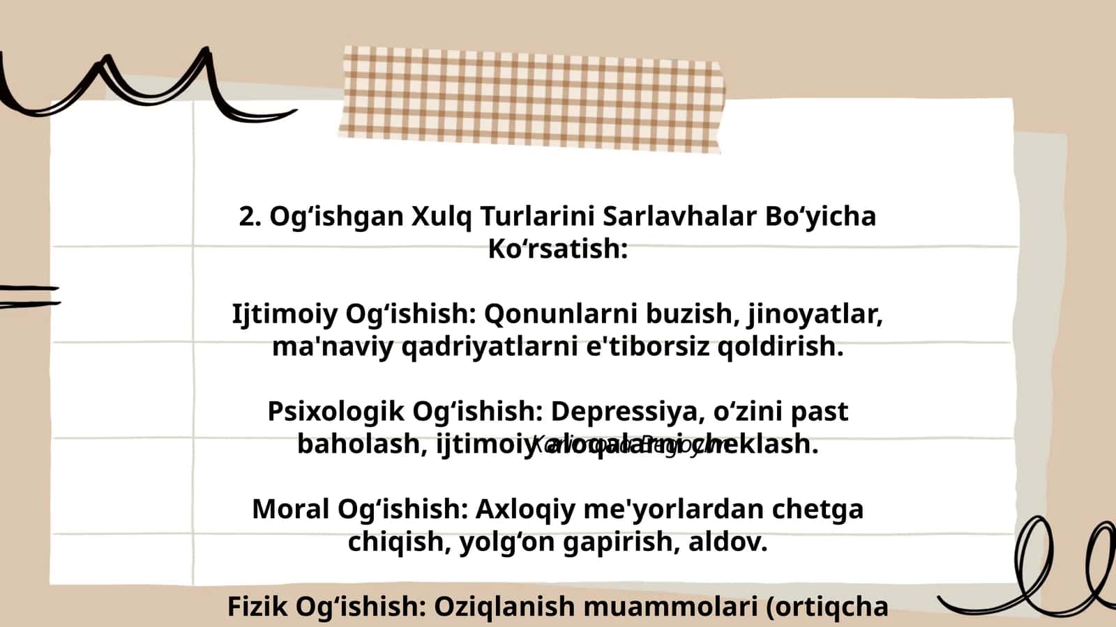 Og‘ishgan Xulq Turlarini Sarlavhalar Bo‘yicha Ko‘rsatish