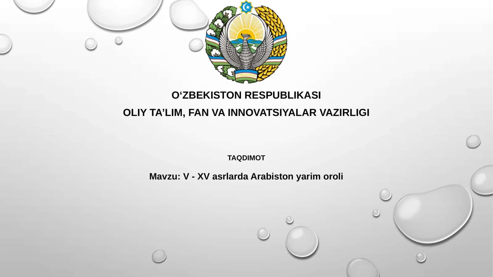 V - XVasrlarda Arabiston yarimoroli