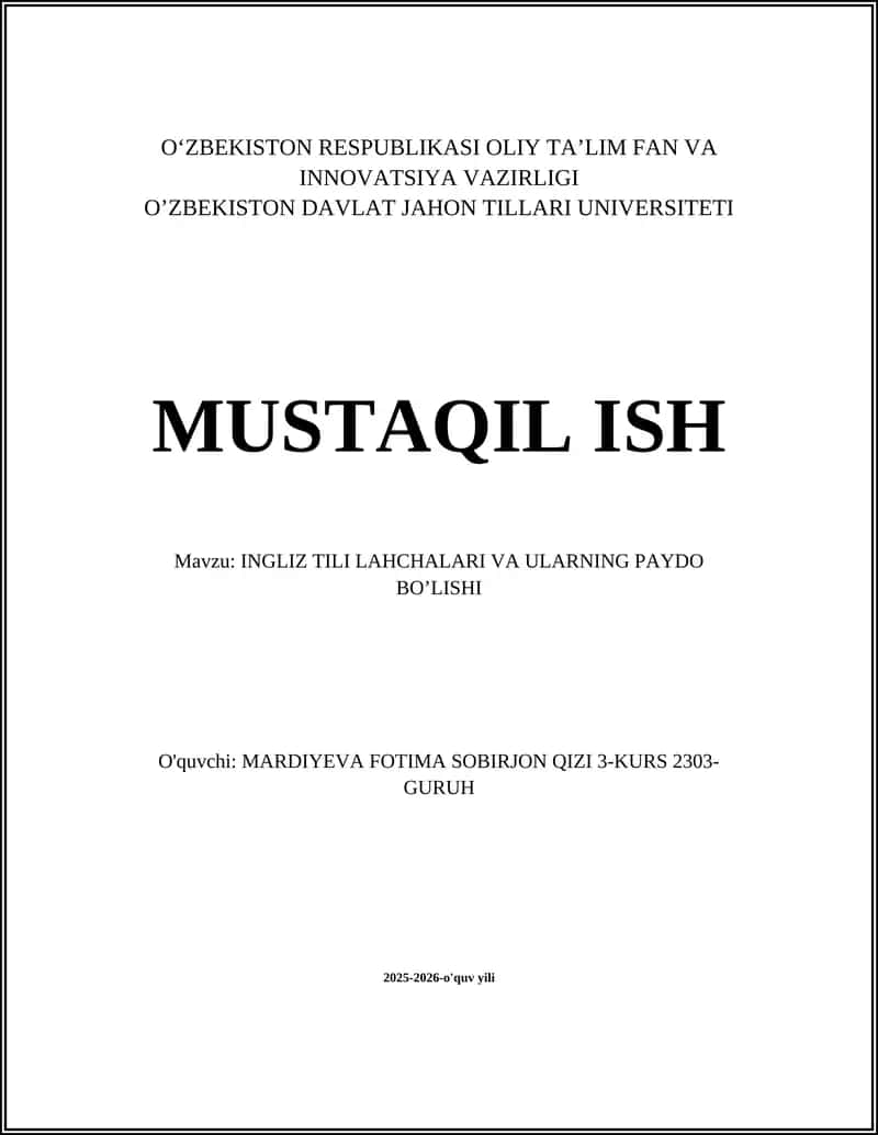 INGLIZ TILI LAHCHALARI VA ULARNING PAYDO BO’LISHI