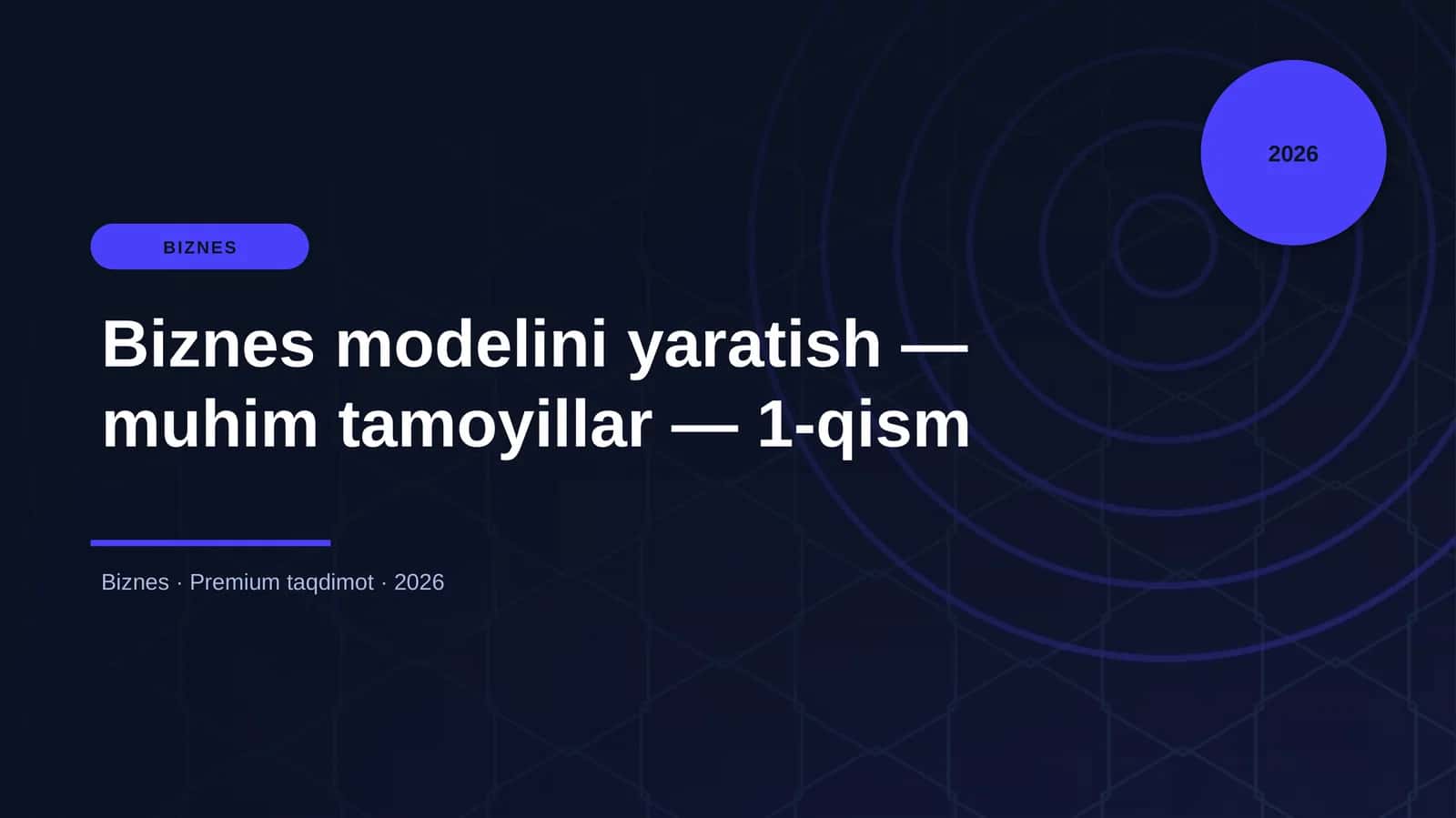 Biznes modelini yaratish — muhim tamoyillar — 1-qism