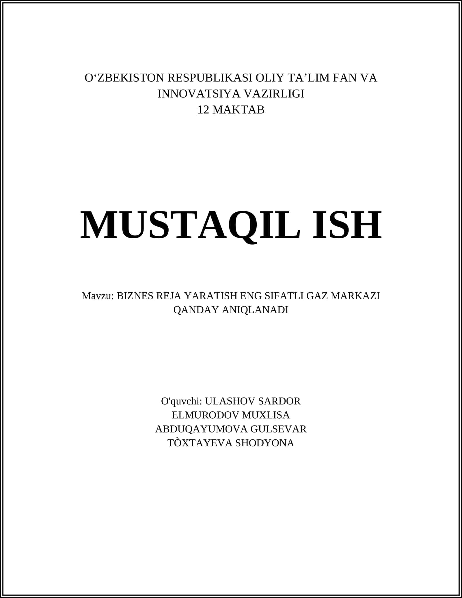 BIZNES REJA YARATISH ENG SIFATLI GAZ MARKAZI QANDAY ANIQLANADI