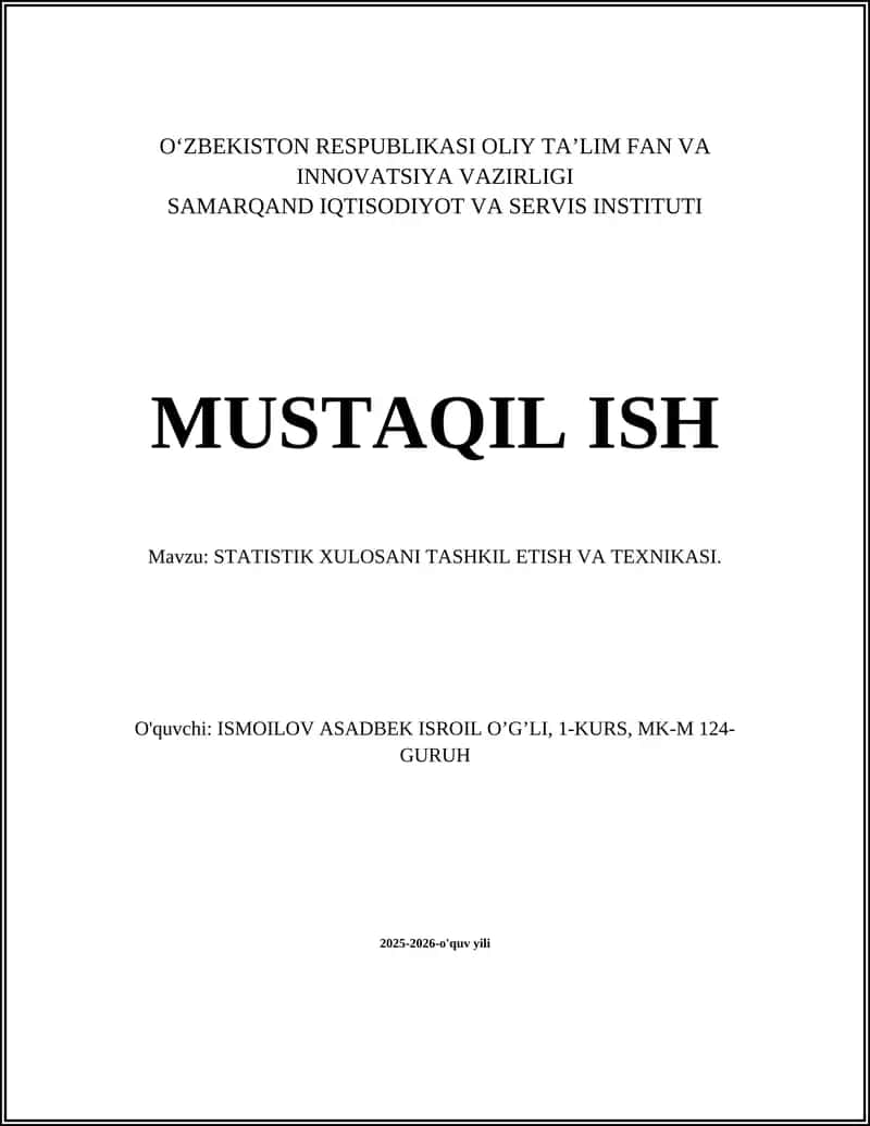 STATISTIK XULOSA CHIQARISH