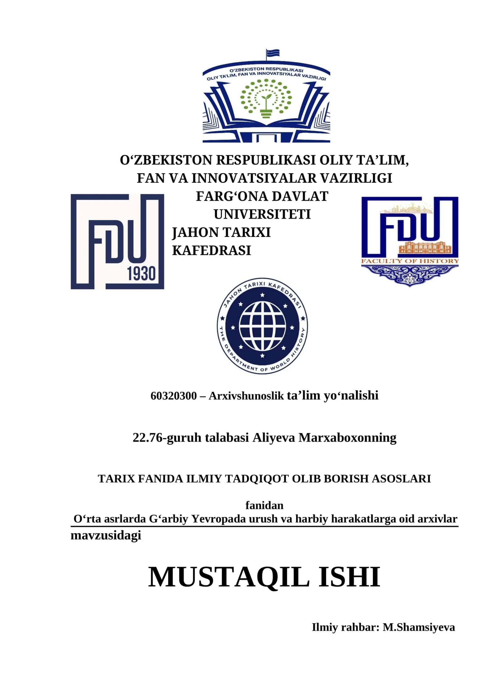 Arxivshunoslik ta’lim yo‘nalishi