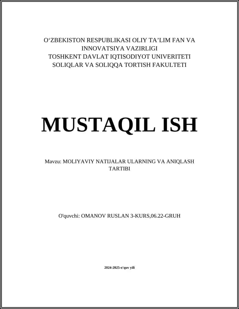 Moliyaviy natijalar tushunchasi