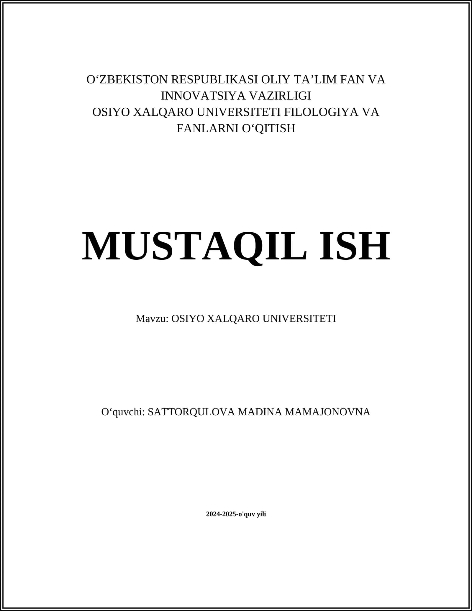 OSIYO XALQARO UNIVERSITETI