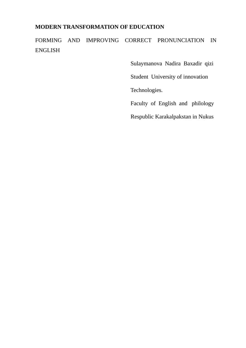 FORMING AND IMPROVING CORRECT PRONUNCIATION IN ENGLISH