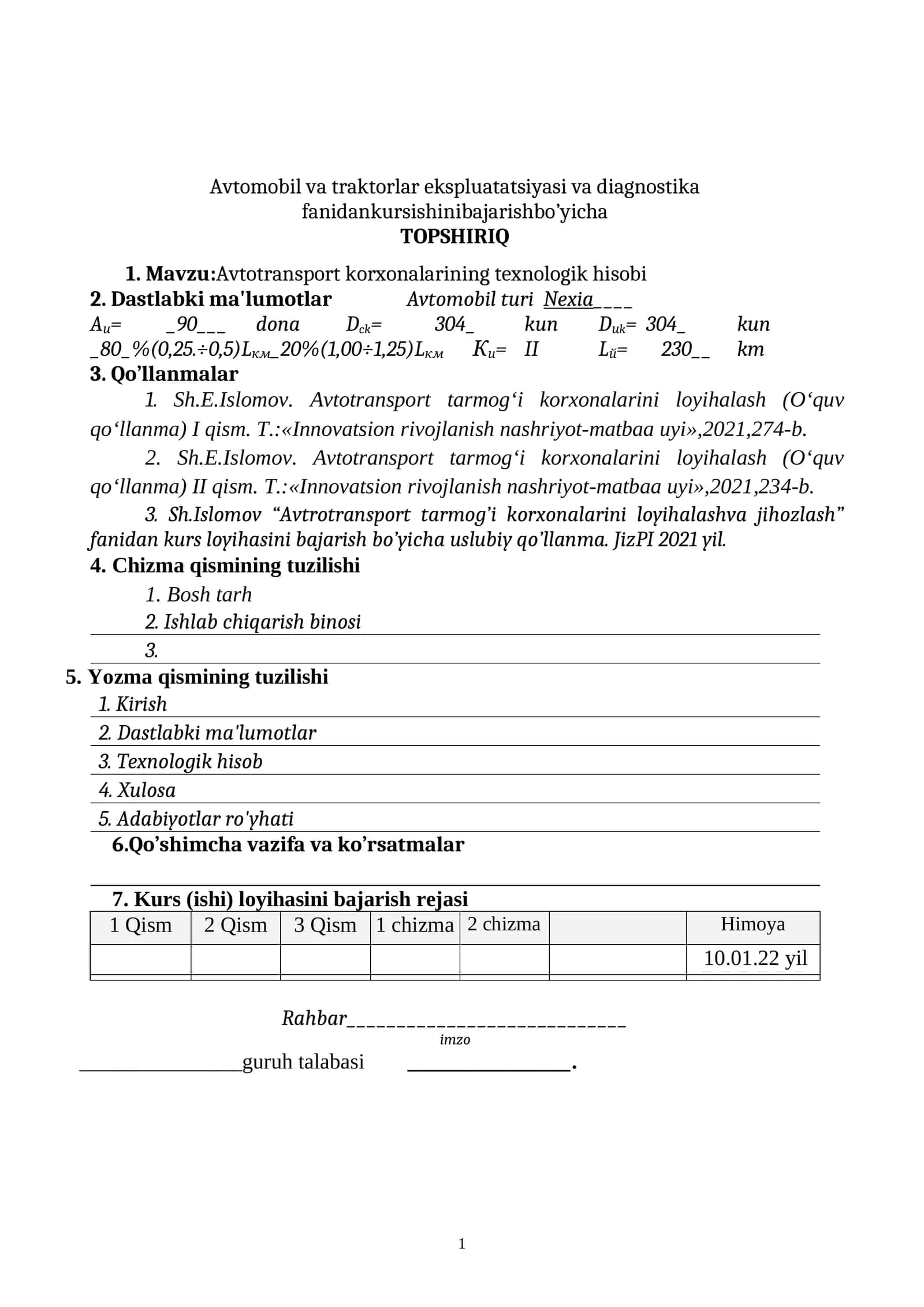 Avtomobil va traktorlar ekspluatatsiyasi va diagnostika