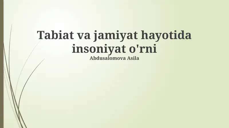 Inson, Tabiat va Jamiyat Hayotida O'rni