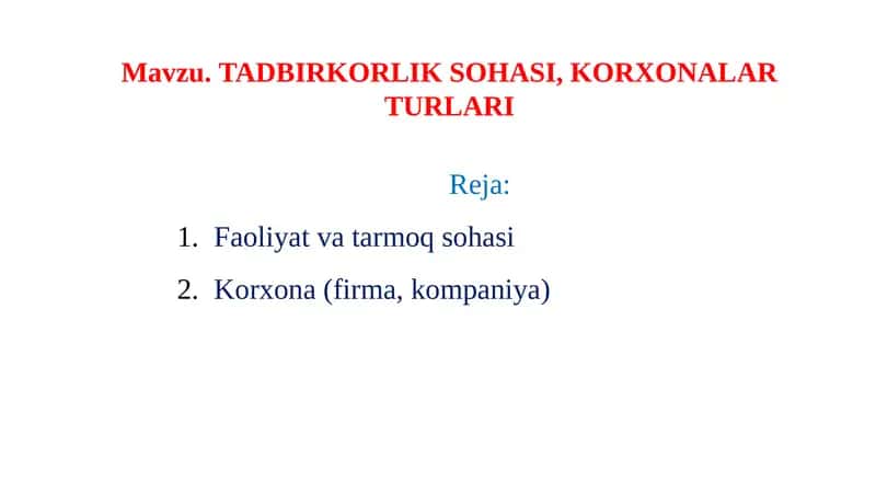 Tadbirkorlik sohasi