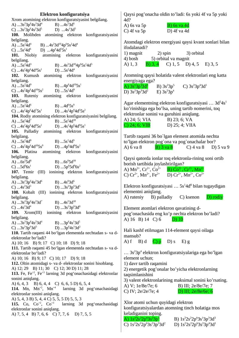 Elektron konfiguratsiya