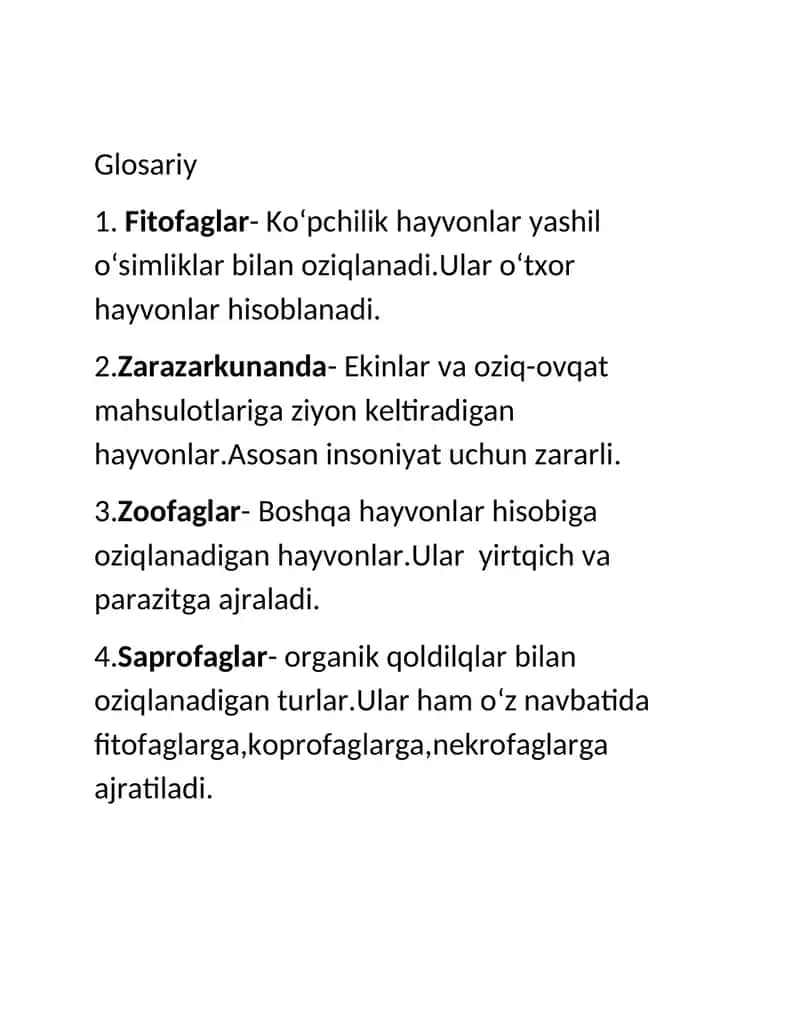 Glosariy zoologiya fanidan