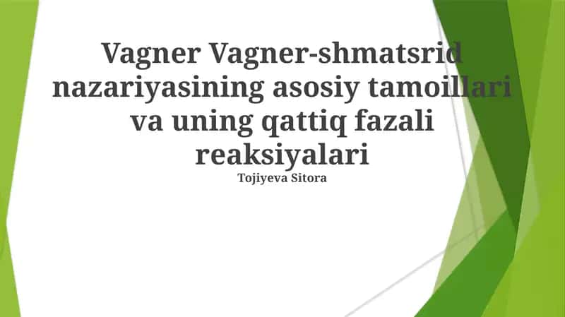 Vagner Vagner-shmatsrid nazariyasining asosiy tamoillari va uning qattiq fazali reaksiyalari