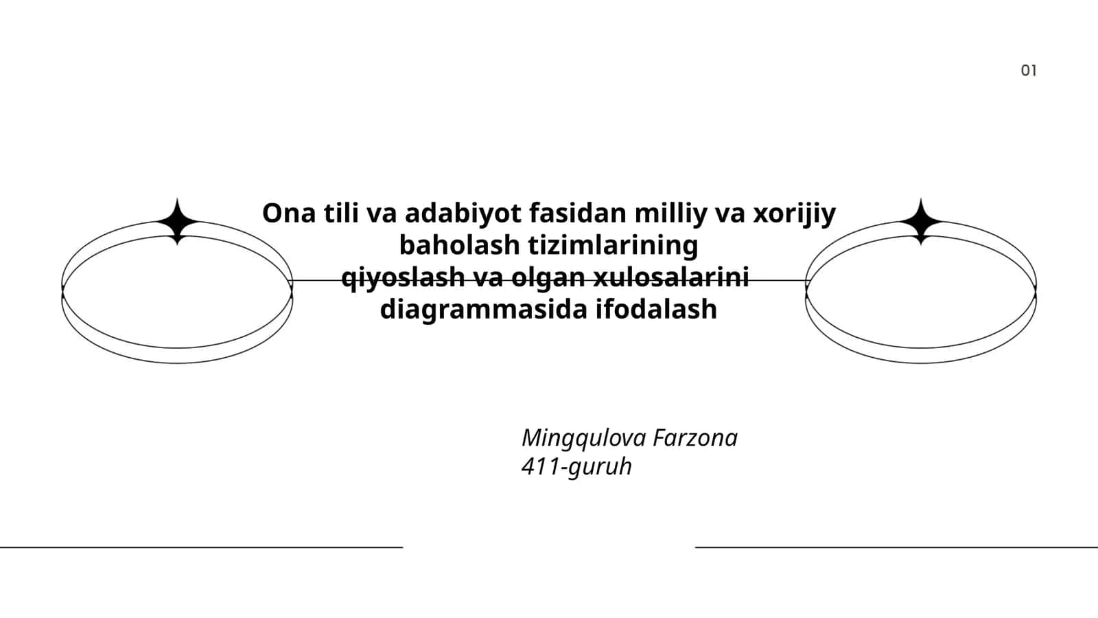 Ona tili va adabiyot fasidan milliy va xorijiy baholash tizimlarining qiyoslash va olgan xulosalarini diagrammasida ifodalash