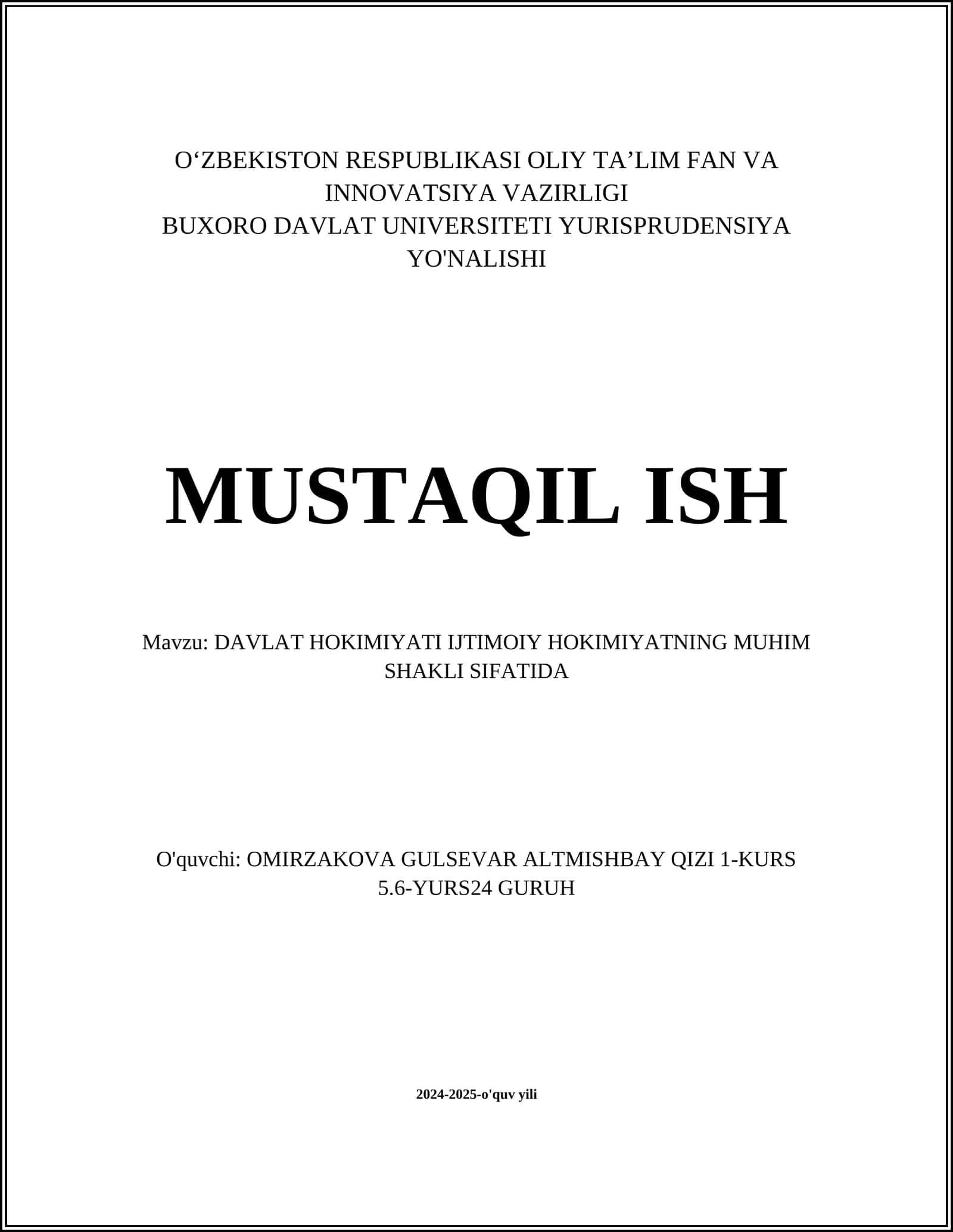Davlat Hokimiyati Nazariy Asoslari