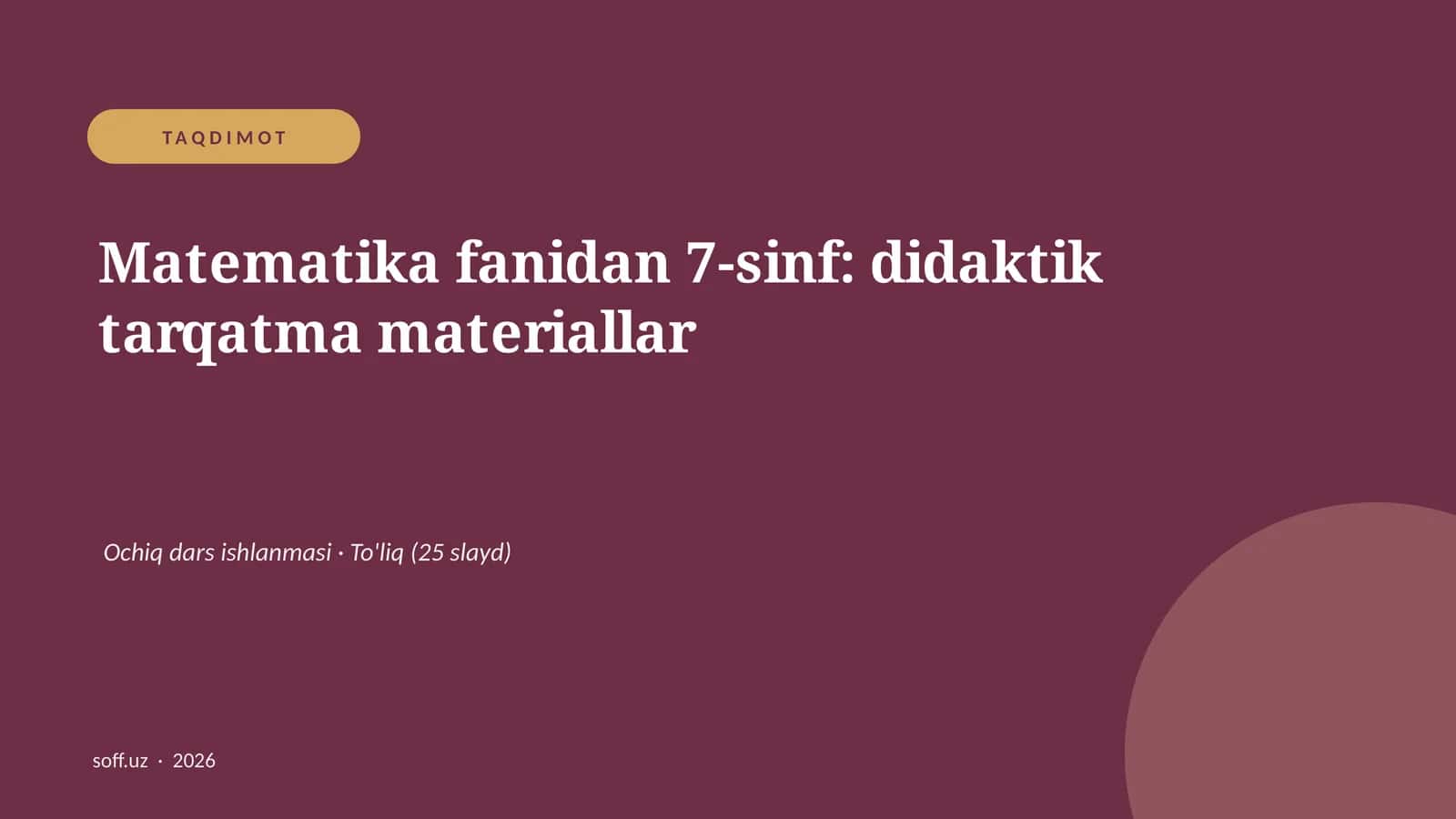 Matematika fanidan 7-sinf: didaktik tarqatma materiallar