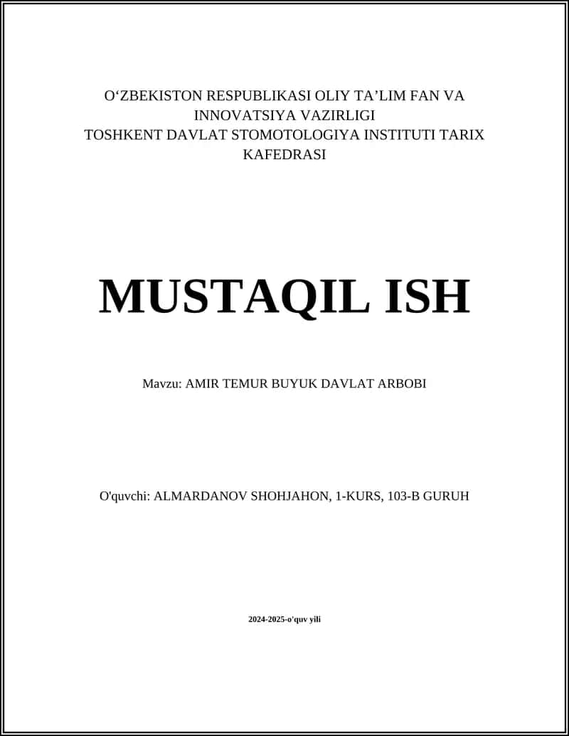 AMIR TEMUR BUYUK DAVLAT ARBOBI