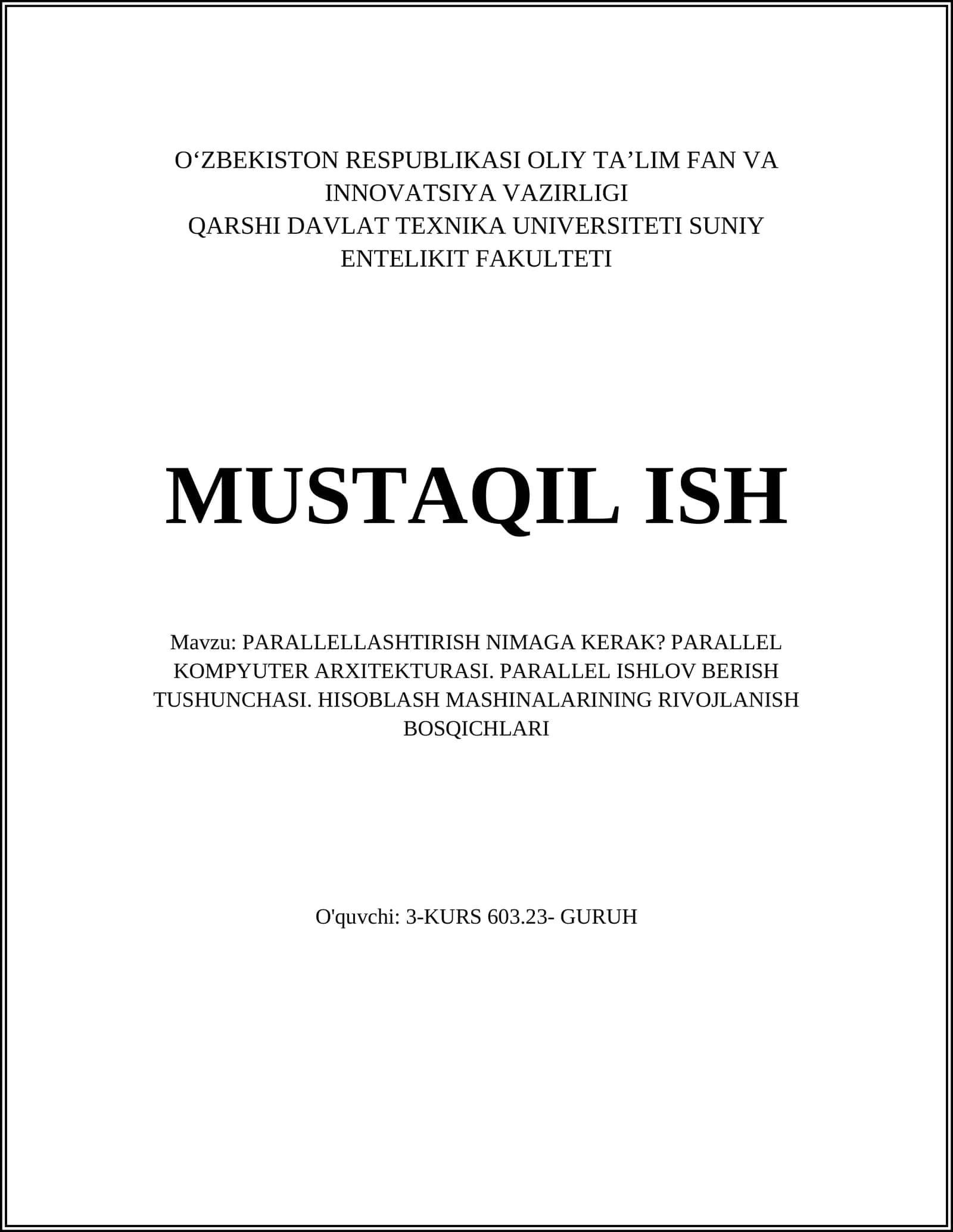 PARALLELLASHTIRISH NIMAGA KERAK?