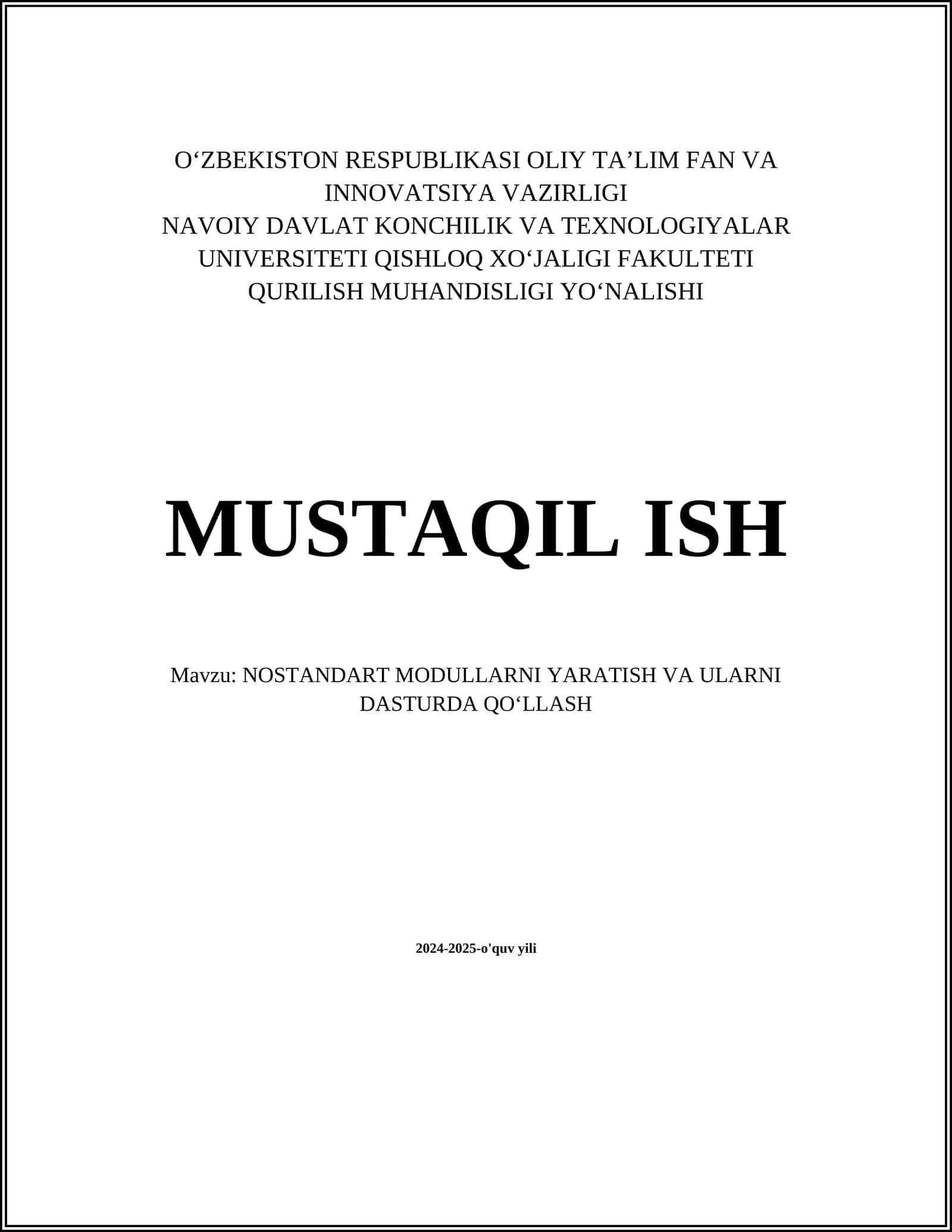 NOSTANDART MODULLARNI YARATISH VA ULARNI DASTURDA QOʻLLASH