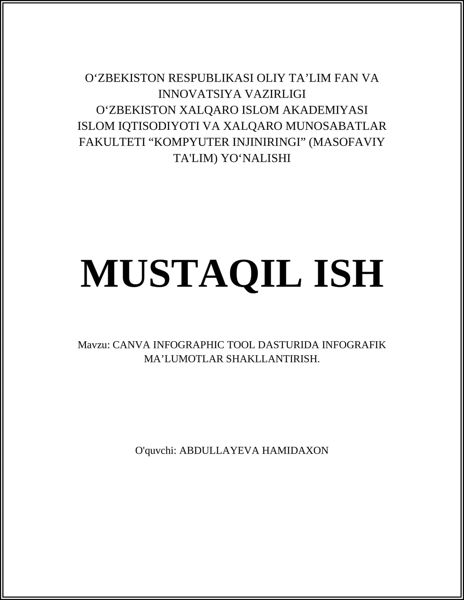 CANVA INFOGRAPHIC TOOL DASTURIDA INFOGRAFIK MA’LUMOTLAR SHAKLLANTIRISH