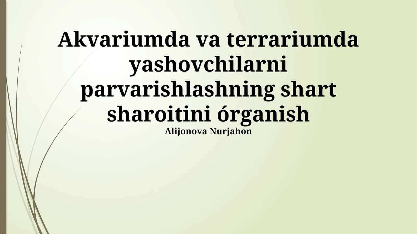Akvariumda va Terrariumda Yashovchilarni Parvarishlashning Shartlari