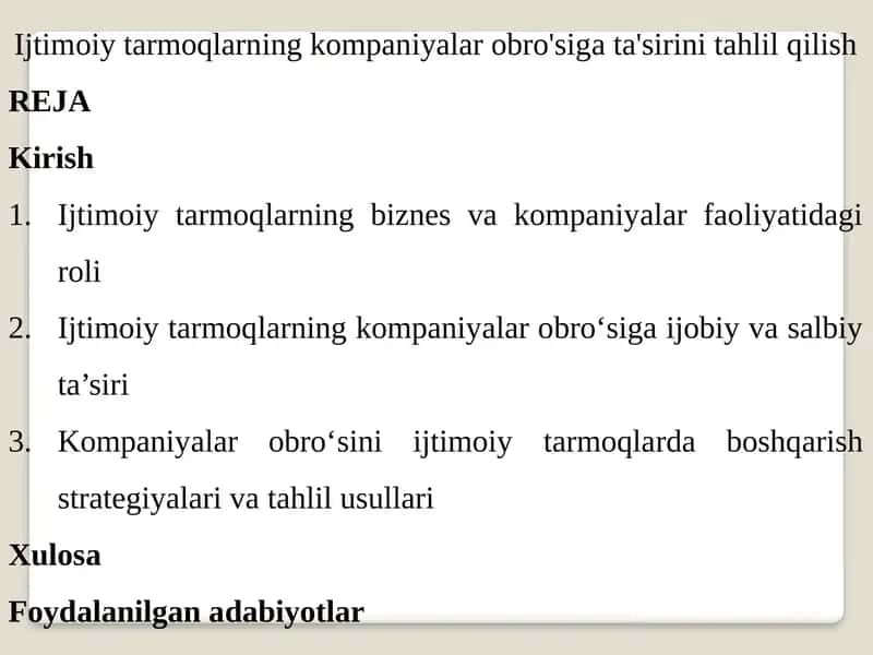 Ijtimoiytarmoqlarning kompaniyalar obro'si ta'siri