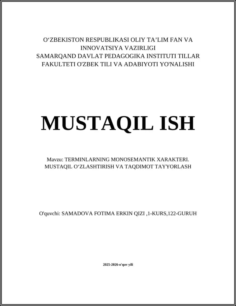 TERMINLARNING MONOSEMANTIK XARAKTERI