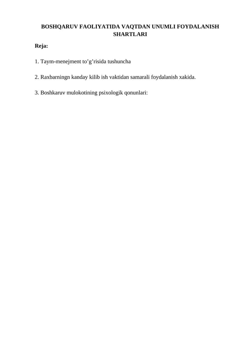 Taym-menejment toʼgʼrisida tushuncha