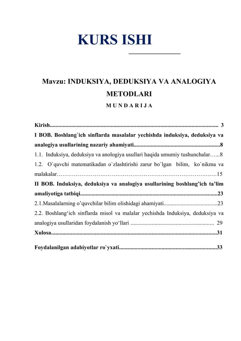 INDUKSIYA, DEDUKSIYA VA ANALOGIYA METODLARI