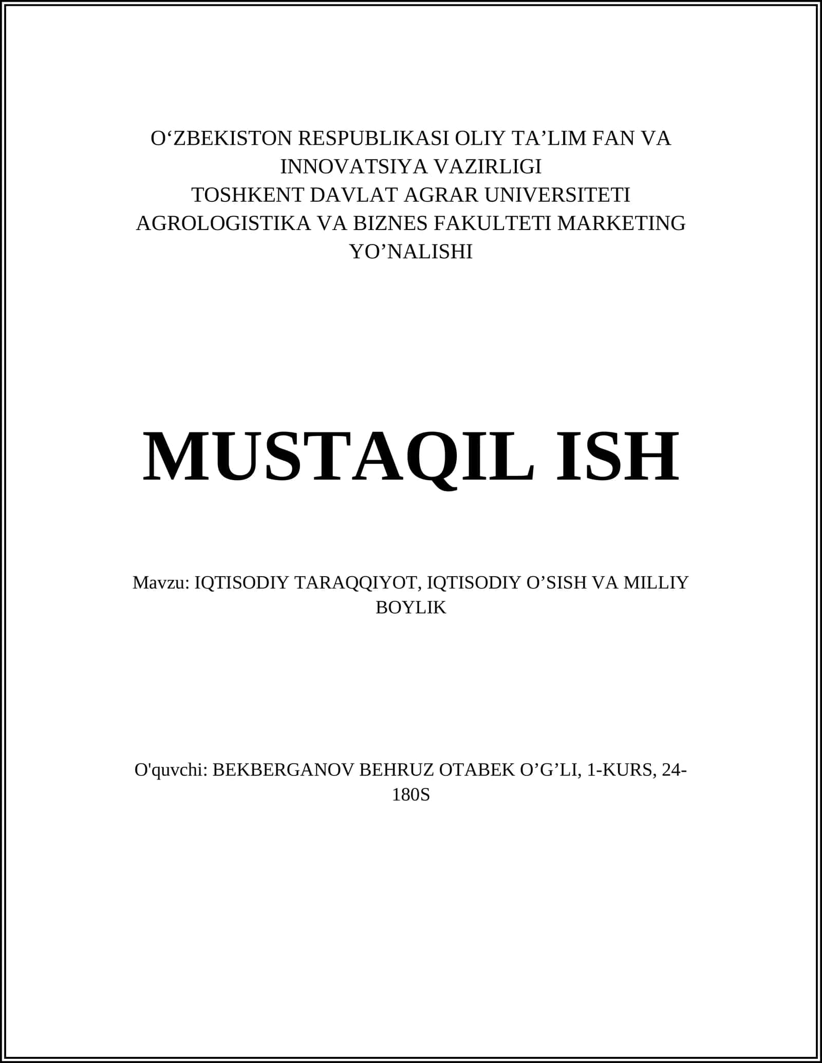 Iqtisodiy taraqqiyot, iqtisodiy o'sish va milliy boylik