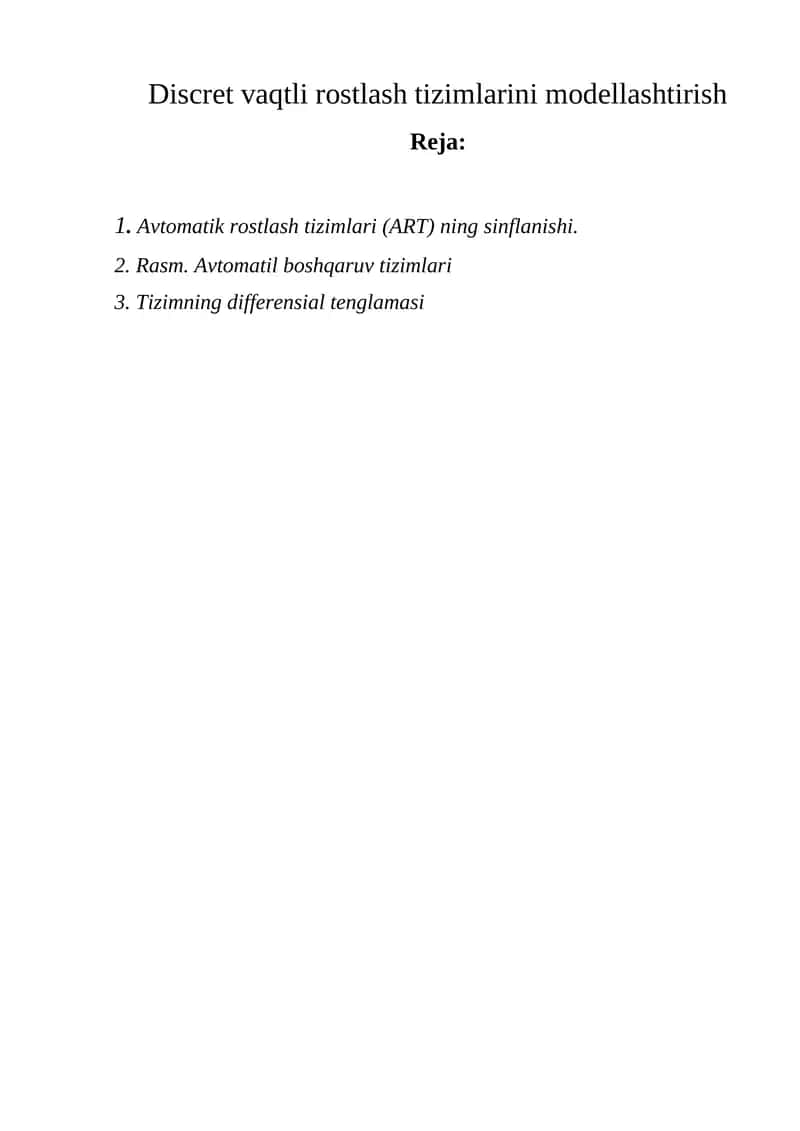 Avtomatik rostlash tizimlari (ART) ning sinflanishi