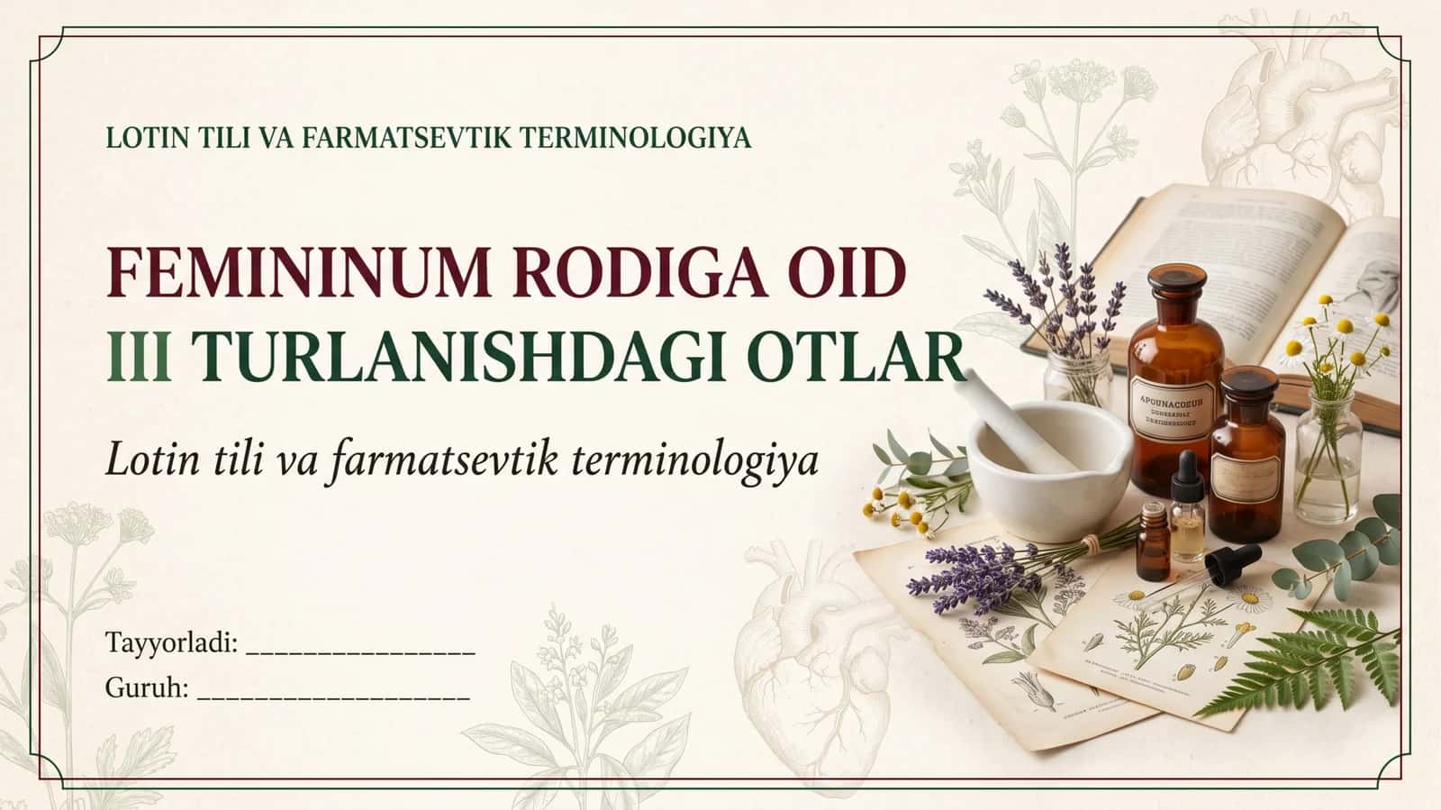 Femininum Rodiga oid 3-guruxda turlanuvchi otlar