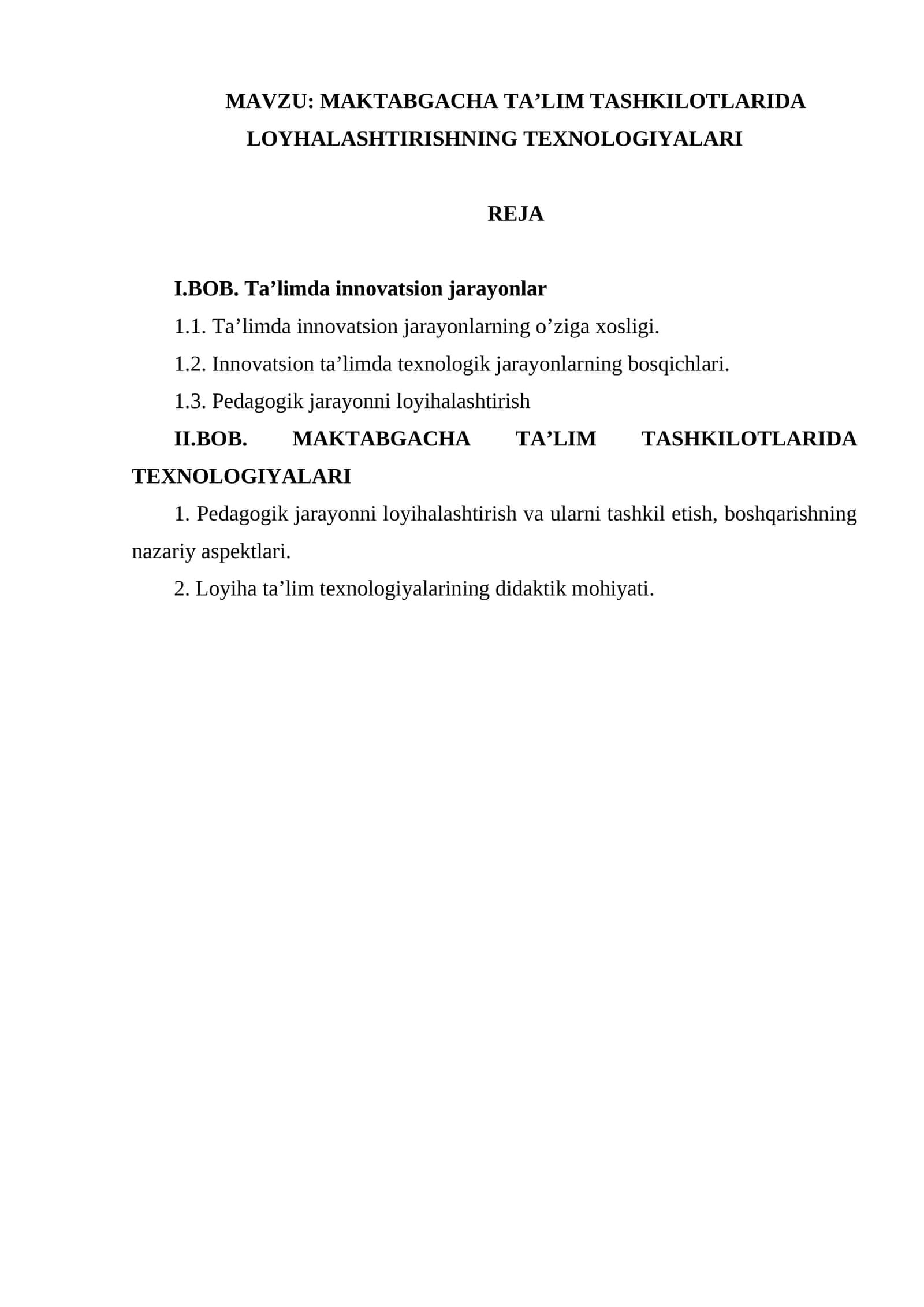 MAKTABGACHA TA’LIM TASHKILOTLARIDA LOYHALASHTIRISHNING TEXNOLOGIYALARI