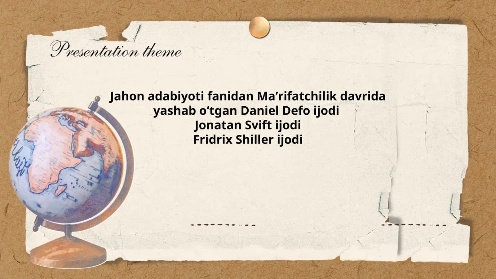 Jahon adabiyoti fanidan Maʼrifatchilik davrida yashab oʻtgan Daniel Defo ijodi